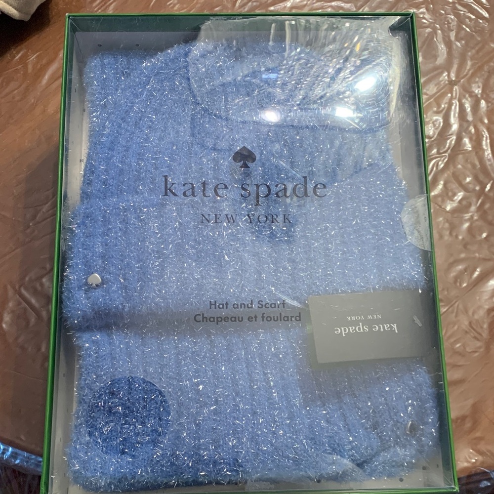 Kate Spade Sparkling Blue Hat and Scarf Set New in box - Picture 1 of 5